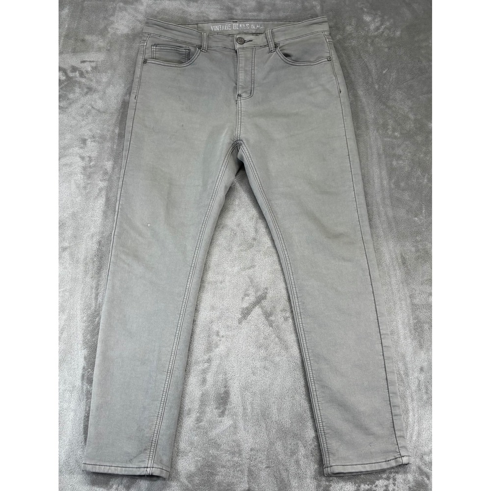 Vintage Genes Black VGB Slim Fit Jeans Pants Mens 34x30 Grey Stretch Tapered Leg